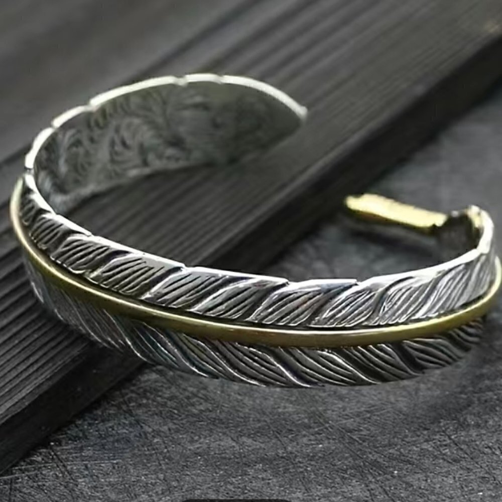 Feather and Arrow Cuff Bracelet (#1105 with gold accents)